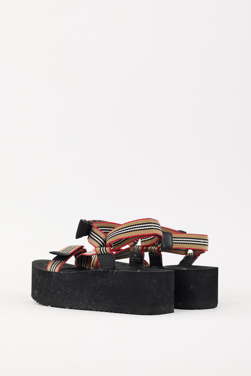 Burberry Black & Multicolour Icon Stripe Platform Sandal