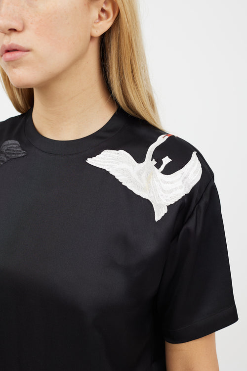 Burberry Black & Multicolour Silk Embroidered Shirt