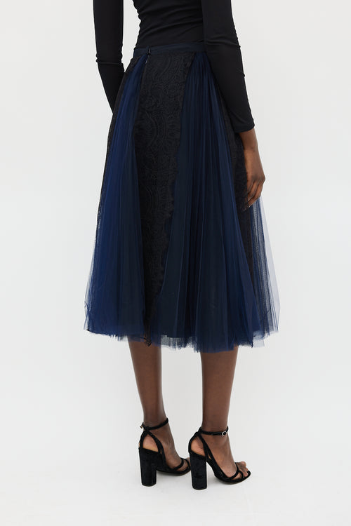 Burberry Black & Navy Silk Floral Mesh Skirt