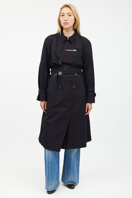 Burberry Black & Red Trim Trench Coat