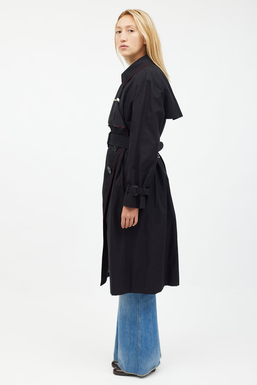 Burberry Black & Red Trim Trench Coat