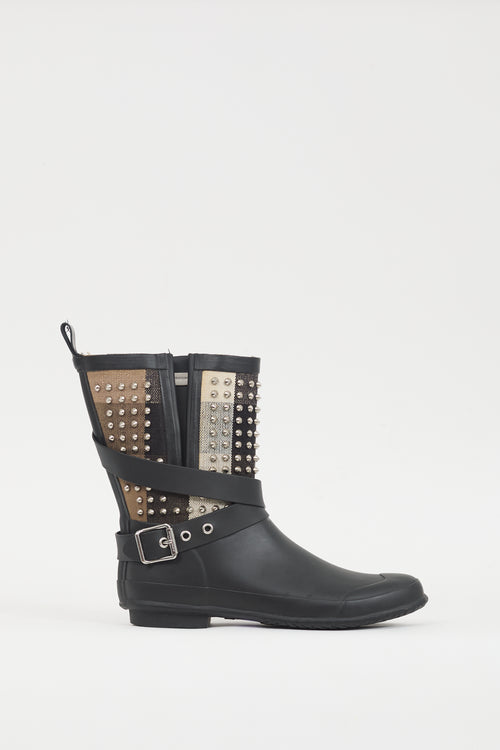 Burberry Black & Multicolour Nova Check Studded Rubber Boot