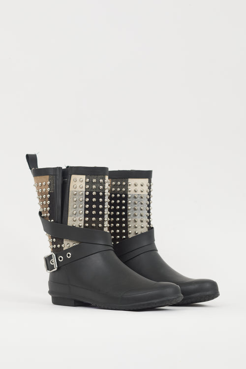 Burberry Black & Multicolour Nova Check Studded Rubber Boot