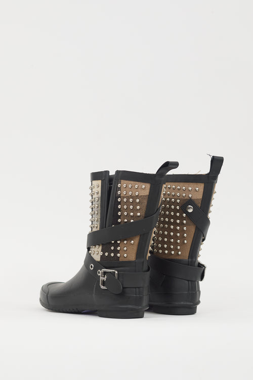 Burberry Black & Multicolour Nova Check Studded Rubber Boot