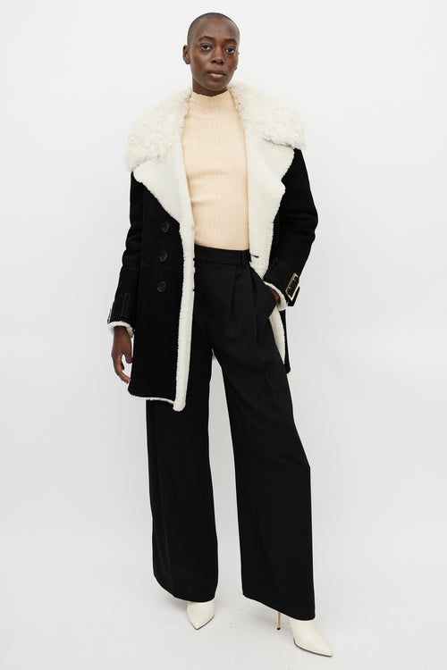 Burberry Black & White Double Breasted Suede Coat