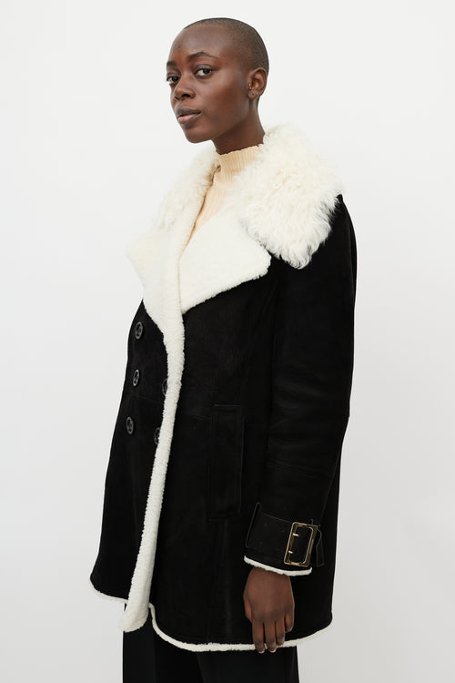 Burberry Black & White Double Breasted Suede Coat