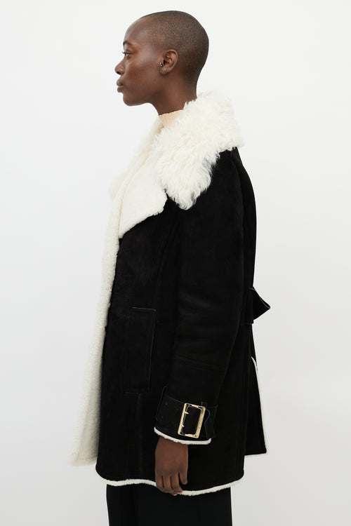 Burberry Black & White Double Breasted Suede Coat