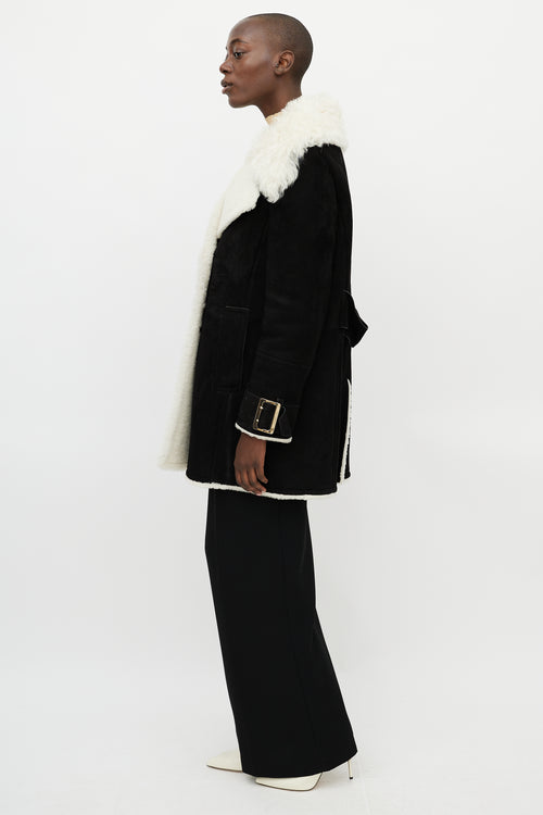 Burberry Black & White Double Breasted Suede Coat