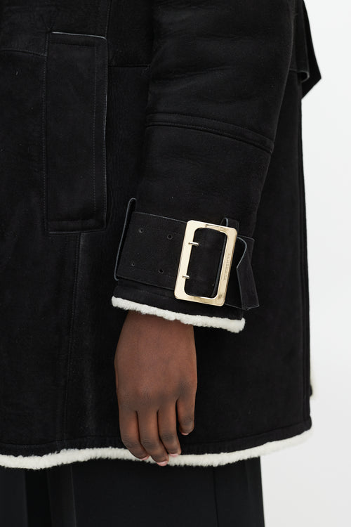 Burberry Black & White Double Breasted Suede Coat
