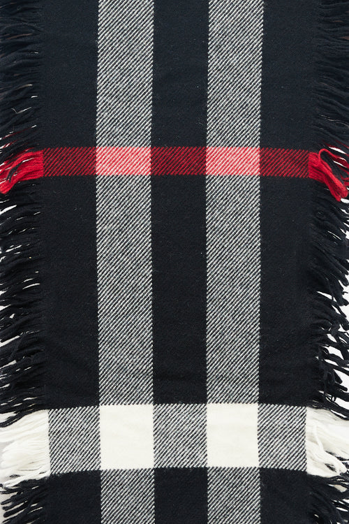 Burberry Black & White Plaid Fringe Scarf