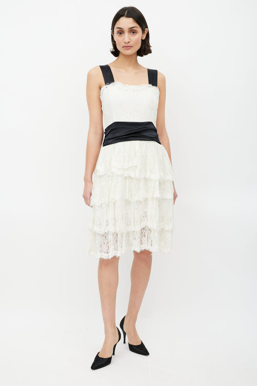 Burberry Black & White Ruffled Lace Dress