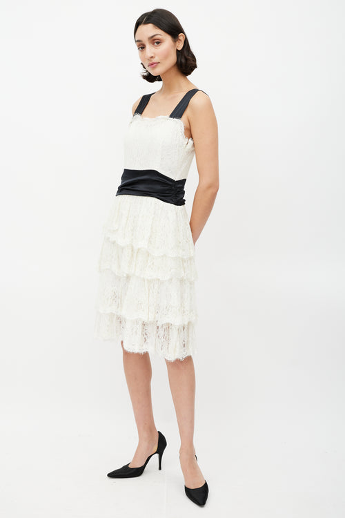 Burberry Black & White Ruffled Lace Dress