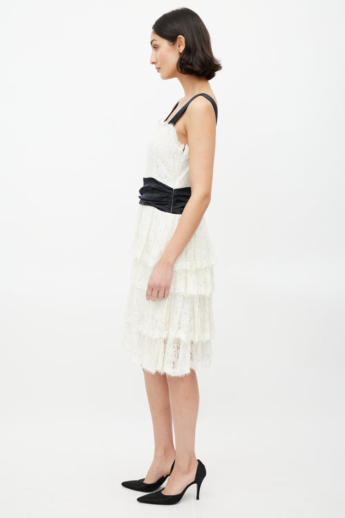 Burberry Black & White Ruffled Lace Dress