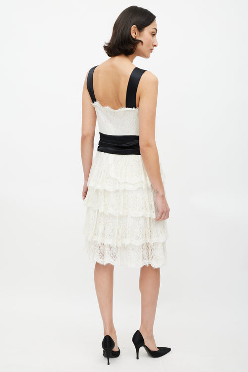 Burberry Black & White Ruffled Lace Dress