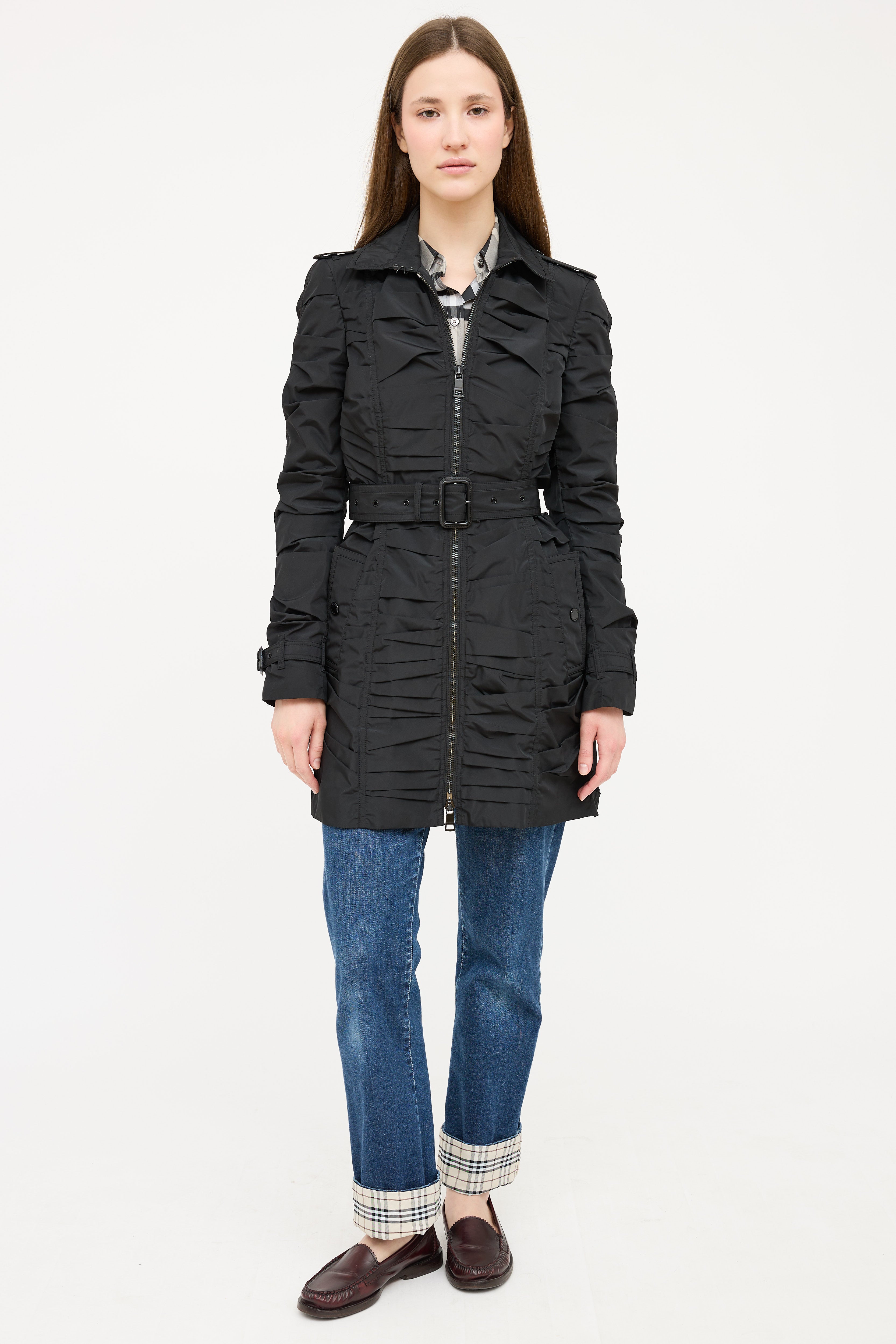 Burberry Black Nylon Ruched Coat