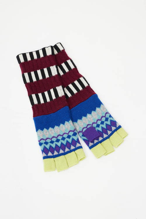 Burberry Blue & Multicolour Striped Cashmere Intarsia Co-Ord Set