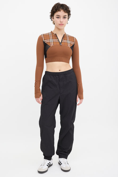 Burberry Brown & Black Panelled Nova Check Everley Crop Top