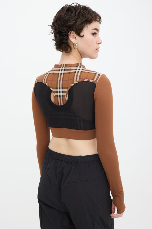 Burberry Brown & Black Panelled Nova Check Everley Crop Top