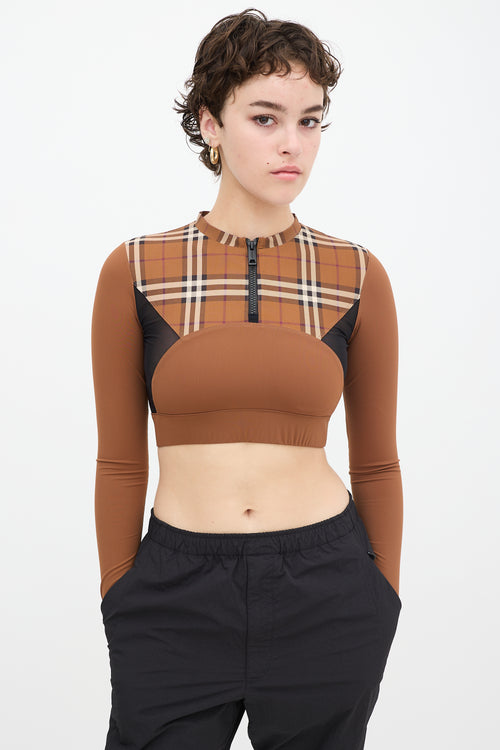 Burberry Brown & Black Panelled Nova Check Everley Crop Top