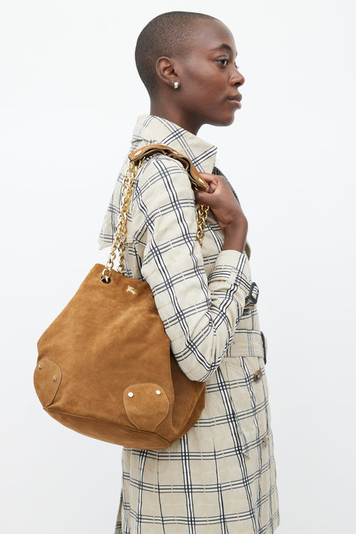 Burberry Brown & Gold Suede Bucket Bag