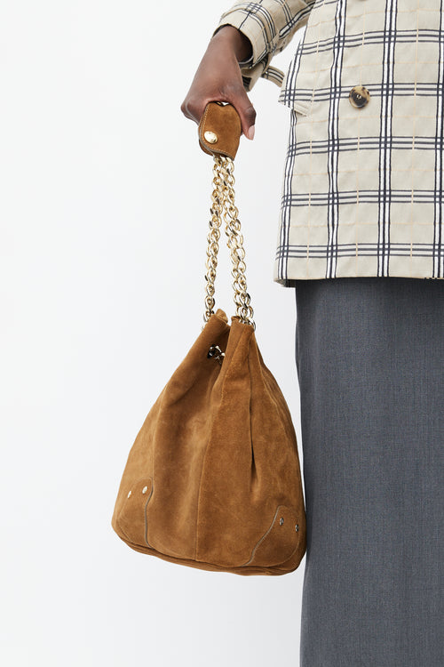 Burberry Brown & Gold Suede Bucket Bag