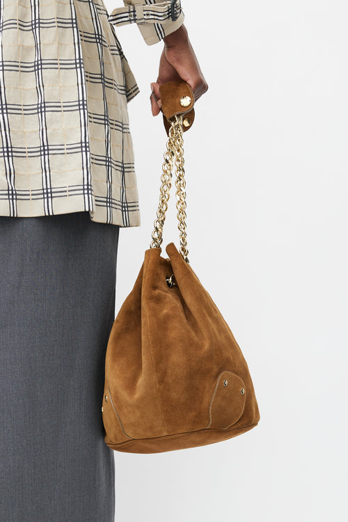 Burberry Brown & Gold Suede Bucket Bag