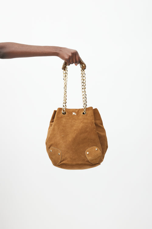 Burberry Brown & Gold Suede Bucket Bag