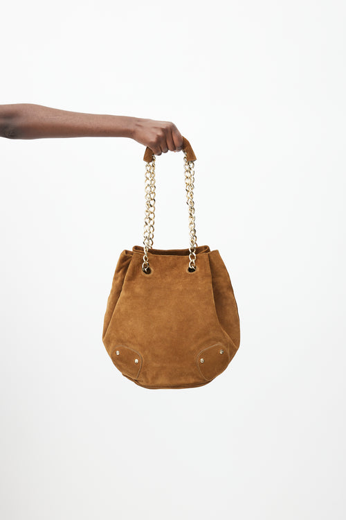 Burberry Brown & Gold Suede Bucket Bag