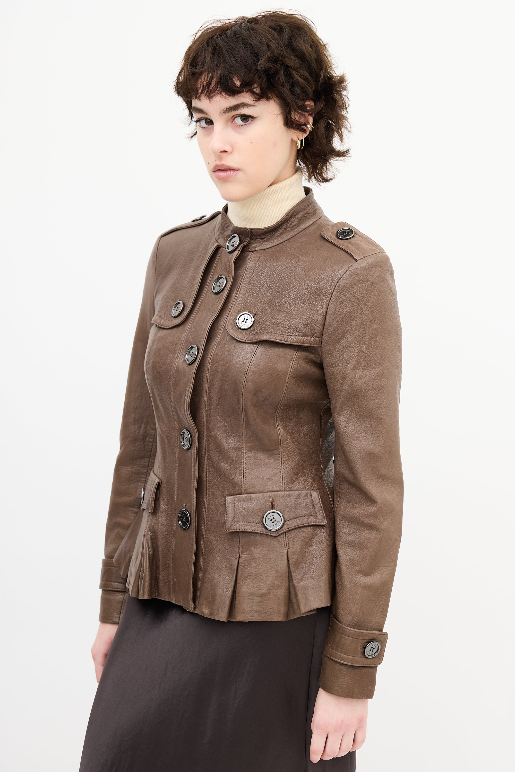 Burberry Brown Leather Buttoned Jacket