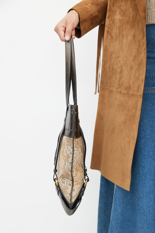 Burberry Brown Leather & Print Tote Bag