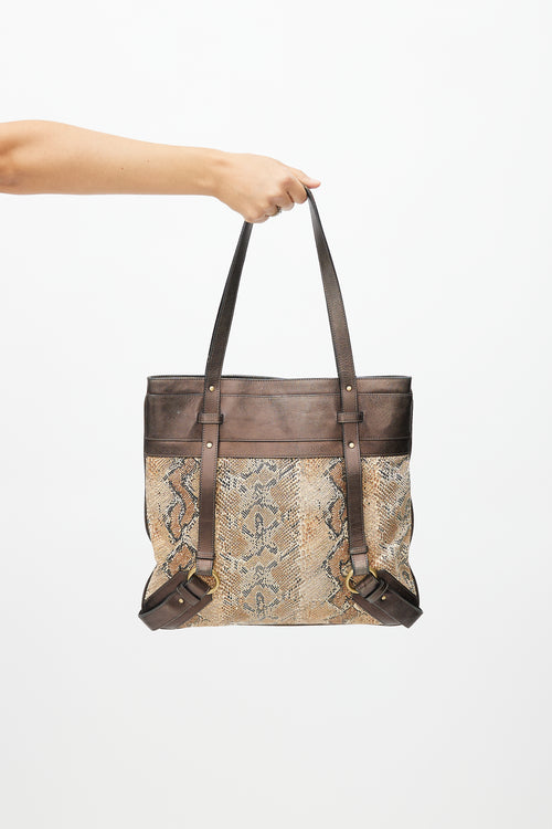 Burberry Brown Leather & Print Tote Bag