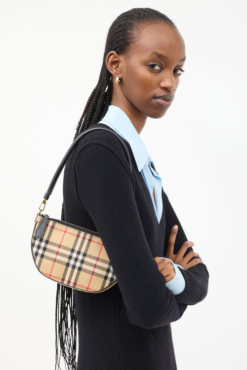 Burberry Brown & Multi Canvas Nova Check Olympia Pouch Bag