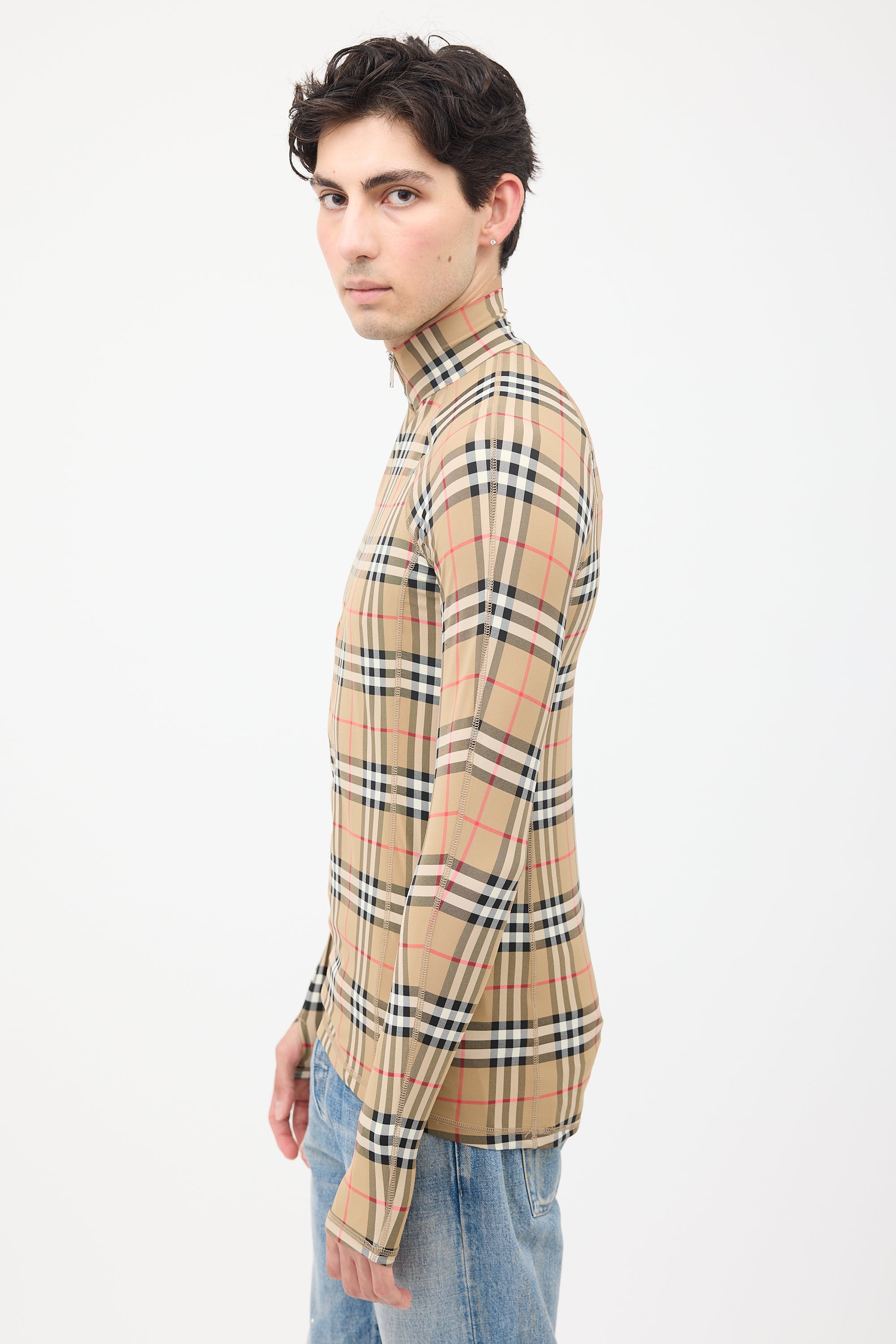 Burberry Brown & Multi Nova Check Half Zip Top
