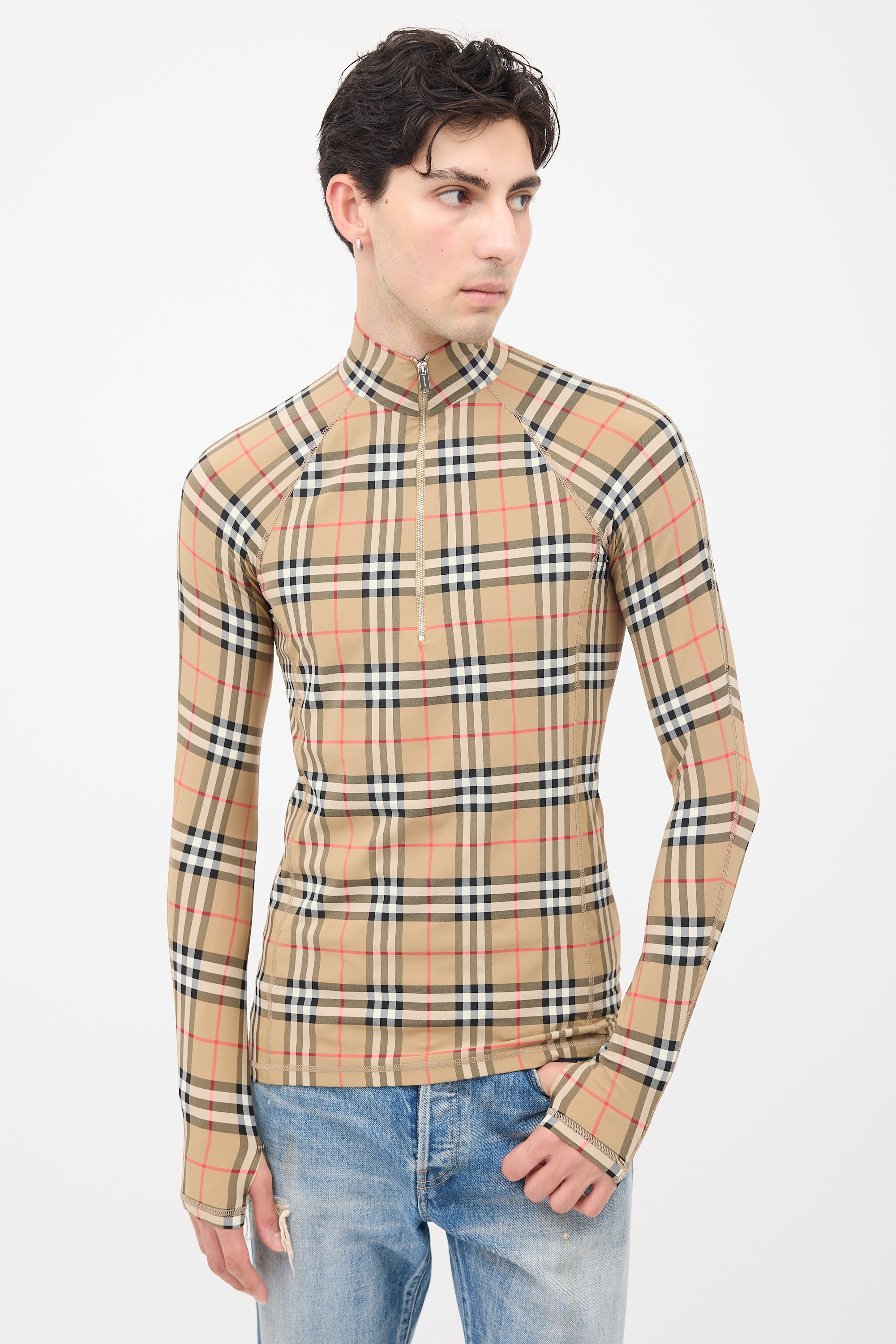 Burberry Brown & Multi Nova Check Half Zip Top