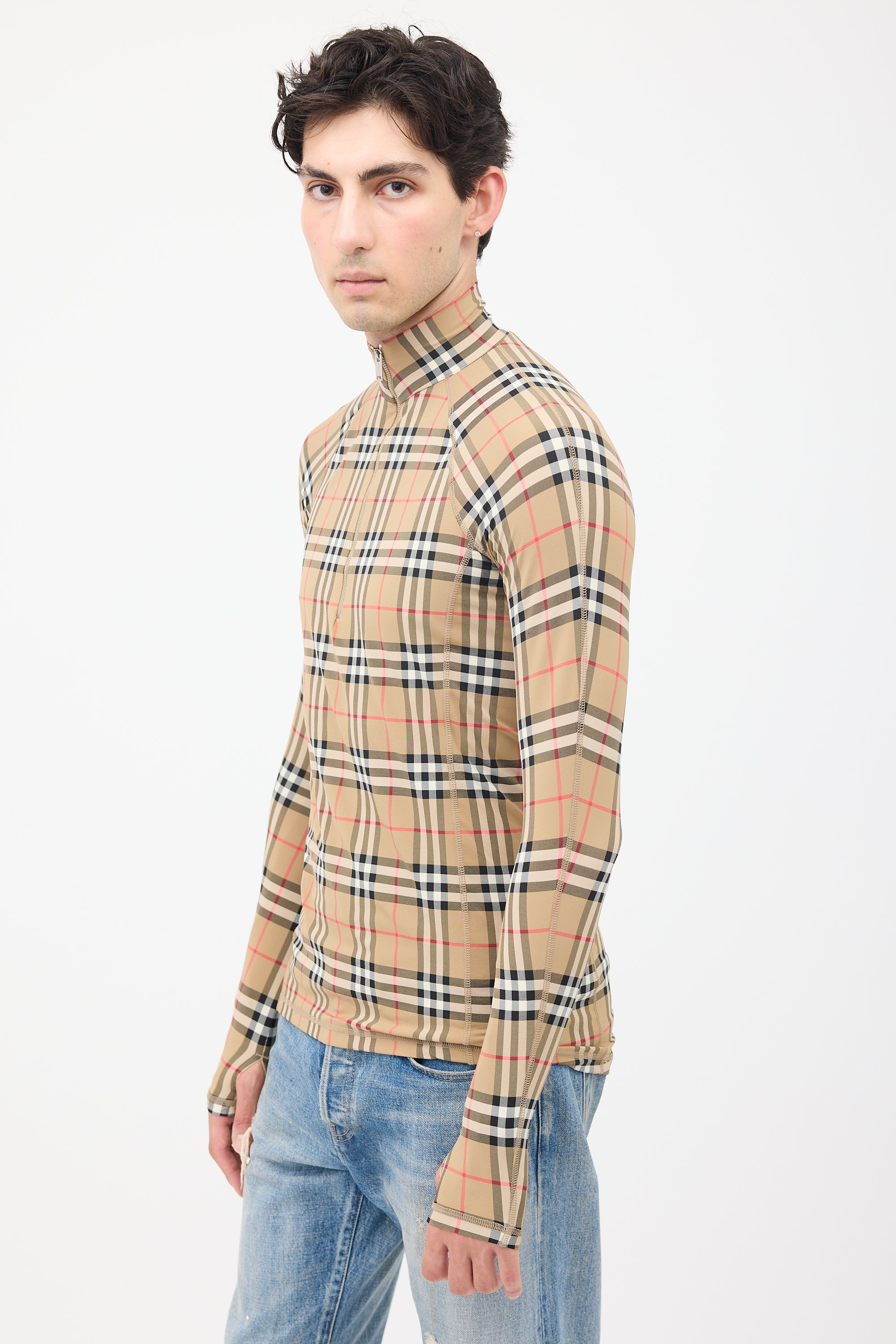 Burberry Brown & Multi Nova Check Half Zip Top