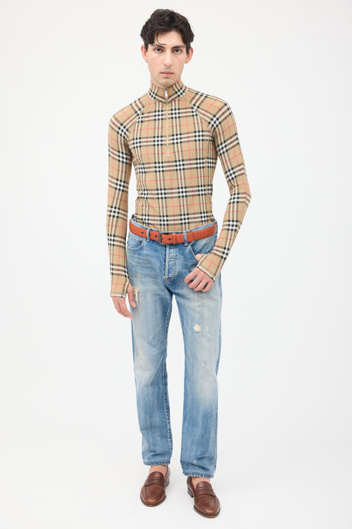Burberry Brown & Multi Nova Check Half Zip Top