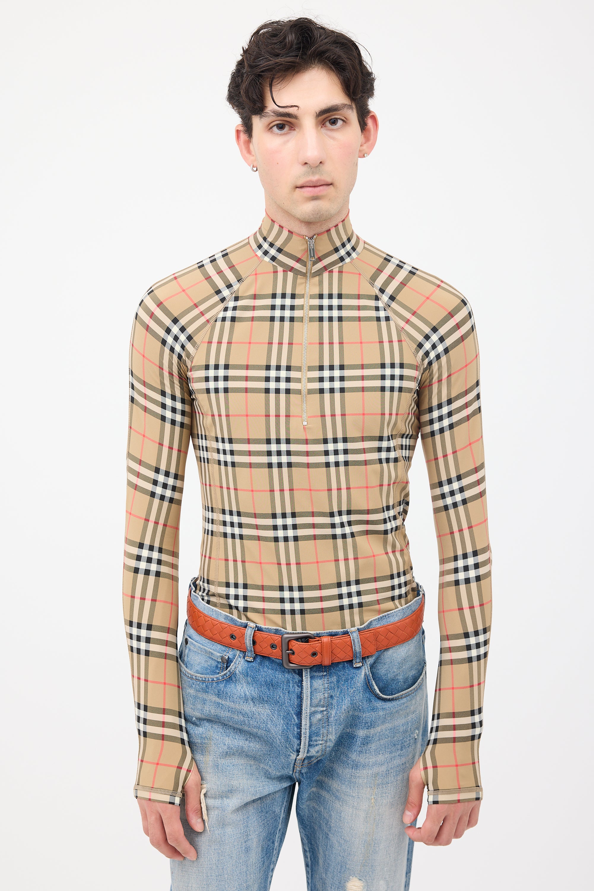 Burberry Brown & Multi Nova Check Half Zip Top