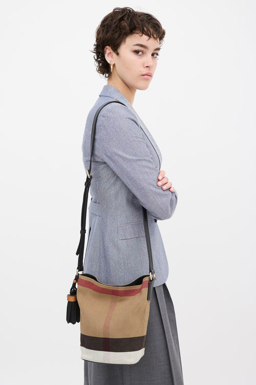 Burberry Brown & Multi Canvas Nova Check Mini Ashby Bucket Bag