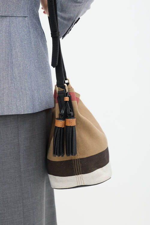 Burberry Brown & Multi Canvas Nova Check Mini Ashby Bucket Bag