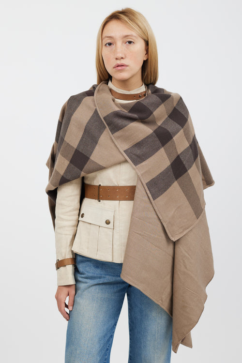 Burberry Brown & Multicolour Wool Shawl