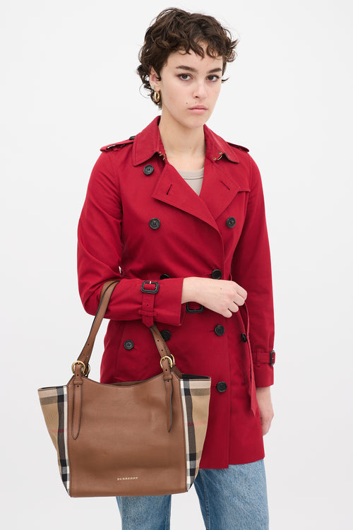 Burberry Brown & Multi Leather & Canvas Nova Check Small Canterbury Tote