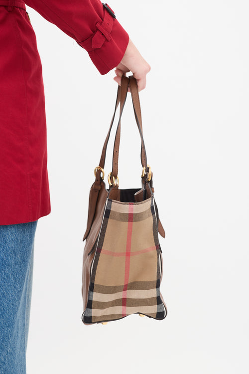 Burberry Brown & Multi Leather & Canvas Nova Check Small Canterbury Tote