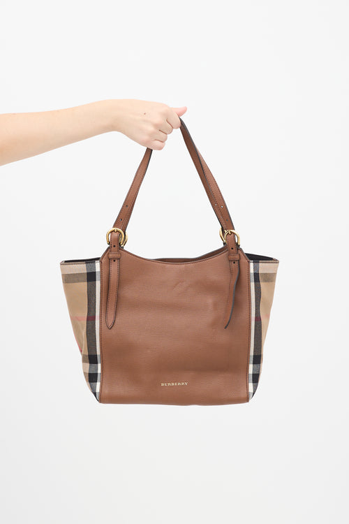 Burberry Brown & Multi Leather & Canvas Nova Check Small Canterbury Tote