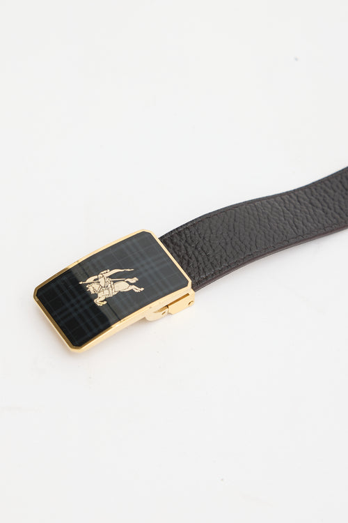 Burberry Brown & Multicolour Leather Nova Check Reversible Belt