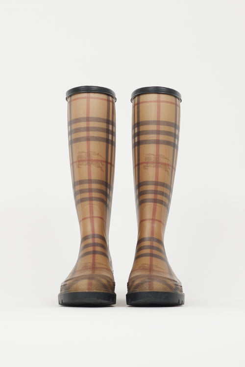 Burberry Brown & Multicolour Nova Check Rubber Rain Boot