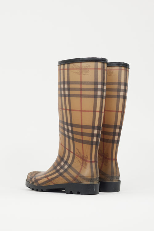 Burberry Brown & Multicolour Nova Check Rubber Rain Boot