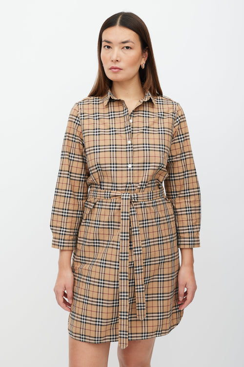 Burberry Brown & Multicolour Novacheck Shirt Dress