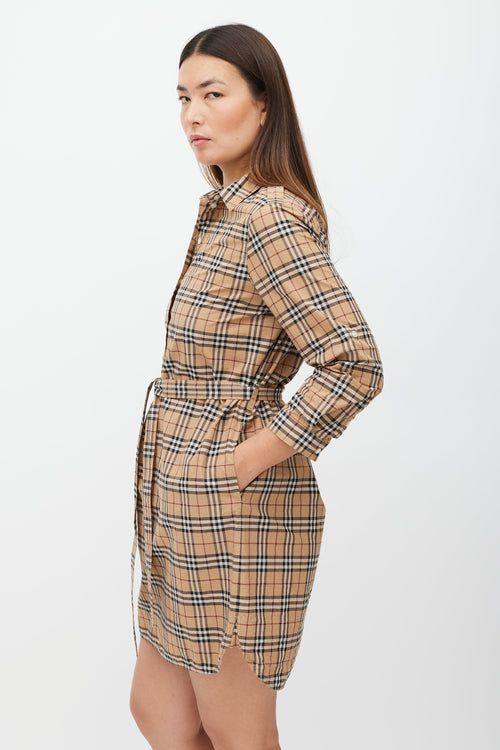 Burberry Brown & Multicolour Novacheck Shirt Dress