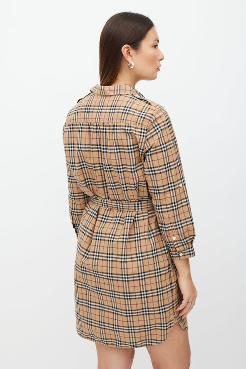 Burberry Brown & Multicolour Novacheck Shirt Dress