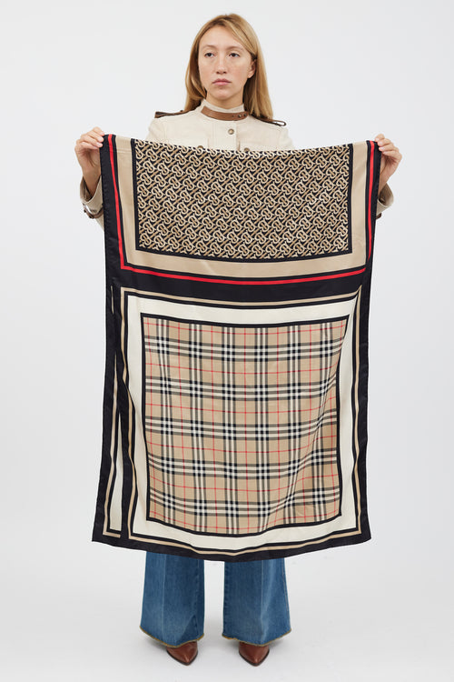 Burberry Brown & Multicolour TB Monogram Silk Scarf